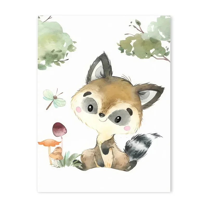 thumbnail image 1 of Impresiones de guardería de bosque, animales del bosque, ciervo, conejo, oso, zorro, arte de pared personalizado, pintura en lienzo, póster, imágenes de pared, decoración de habitación de niños, 1 of 5
