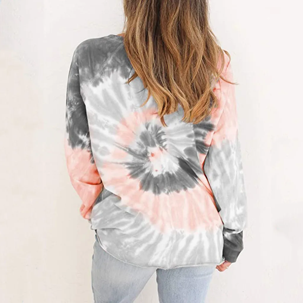 Sweatshirt Women Tie-dye O-neck Gradient Contrast Color Long Sleeve Top Pullover Sweatshirt polerones mujer sudaderas para mujer custom hoodies