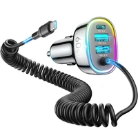 60W Fast Charging Car Charger USB C Car Phone Charger Adapter, 4 Port Fast Charging, 5.3FT Charging Cable Multicolor Night Light