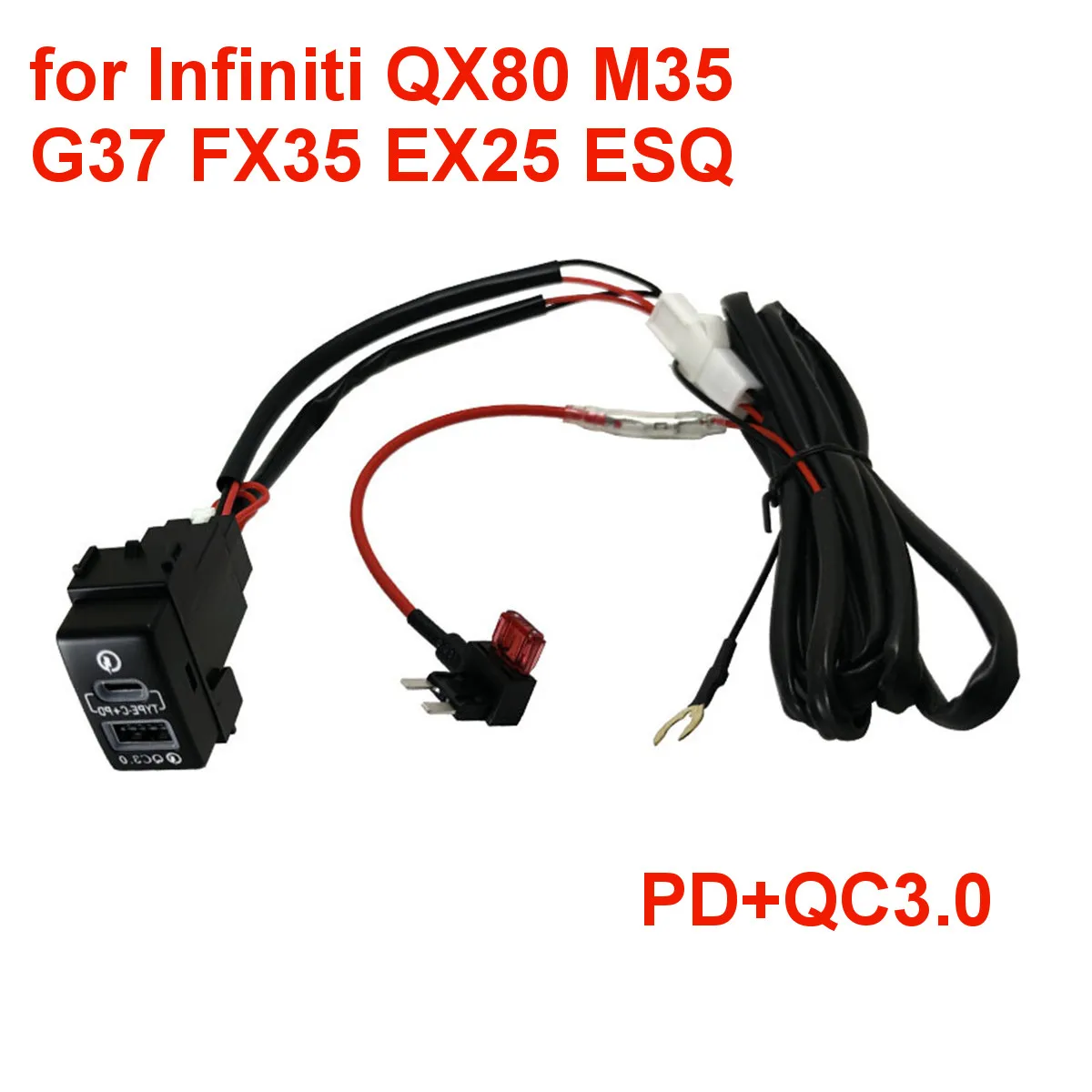 

PD QC3.0 Type-C USB Interface Socket Quick Charge Fast Car Charger for Infiniti QX80 M35 G37 FX35 EX25 ESQ