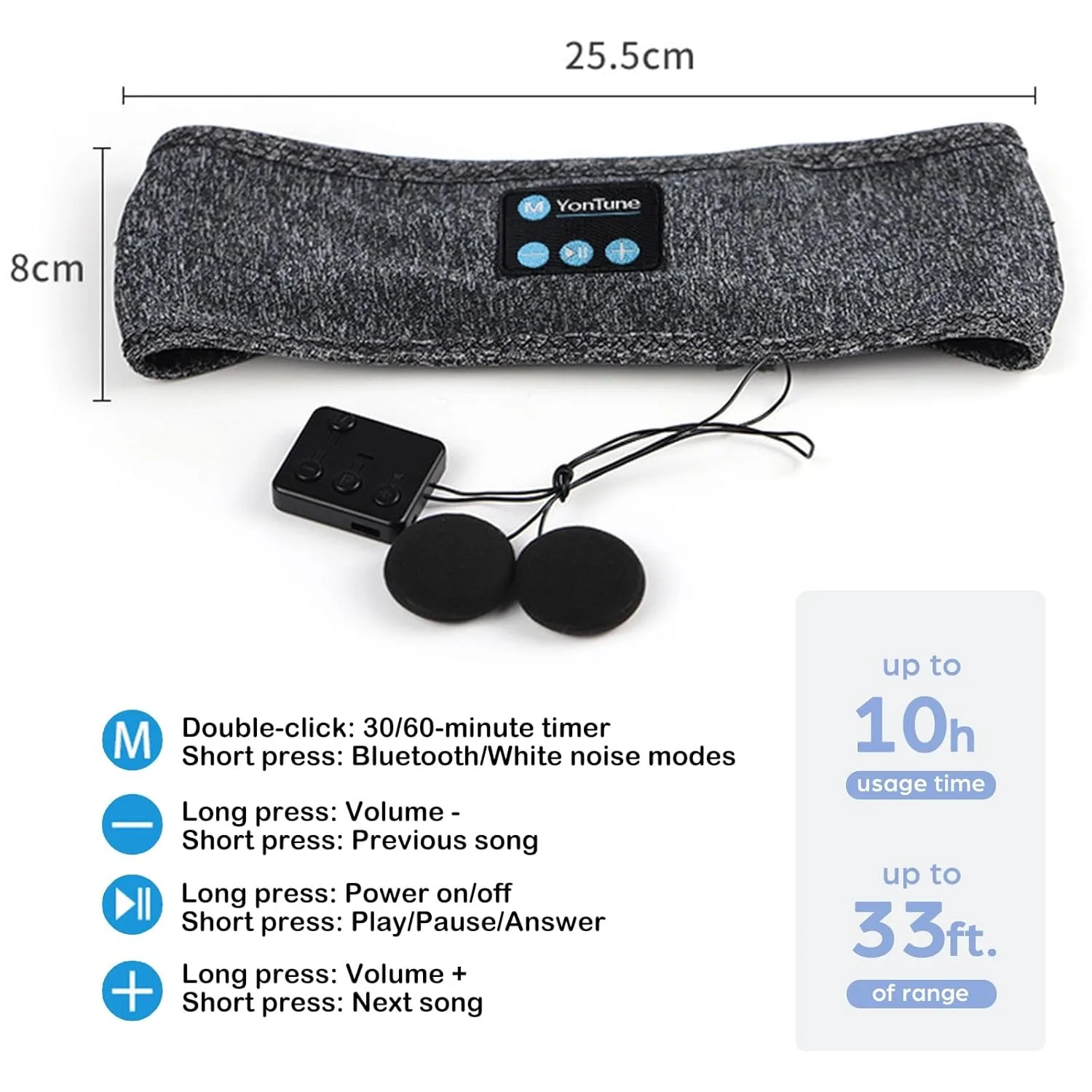 Wireless Bluetooth Sports Headband White Noise Stereo Bluetooth Headphones Washable Music Eyemask Adjustable Handsfree Call Gift