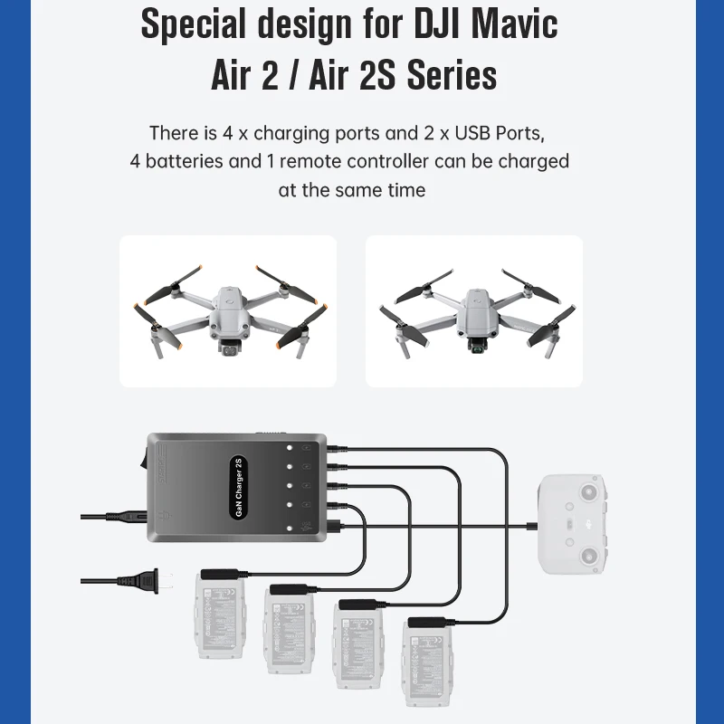 DJI Air 2S Battery Charger 120W GAN Intelligent Battery Charging Hub for Mavic Air 2 Drone Battery Remote Control Smart Charge