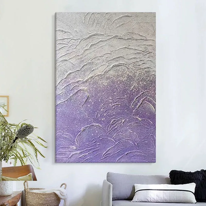 

Nordic Abstract Thick Oil Handmade Oil Painting Purple Texture Corridor Hanging Painting For Hotel Room and Sofa Wall Decoration
