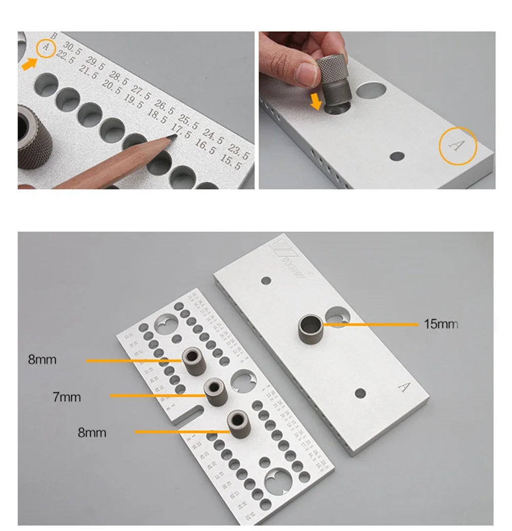 3 In 1 Dowel Jig Woodworking Hole Puncher Drill Guide 7/8/10MM M14 M18 Aluminum Wood Positioning Hole Opener DIY Tool