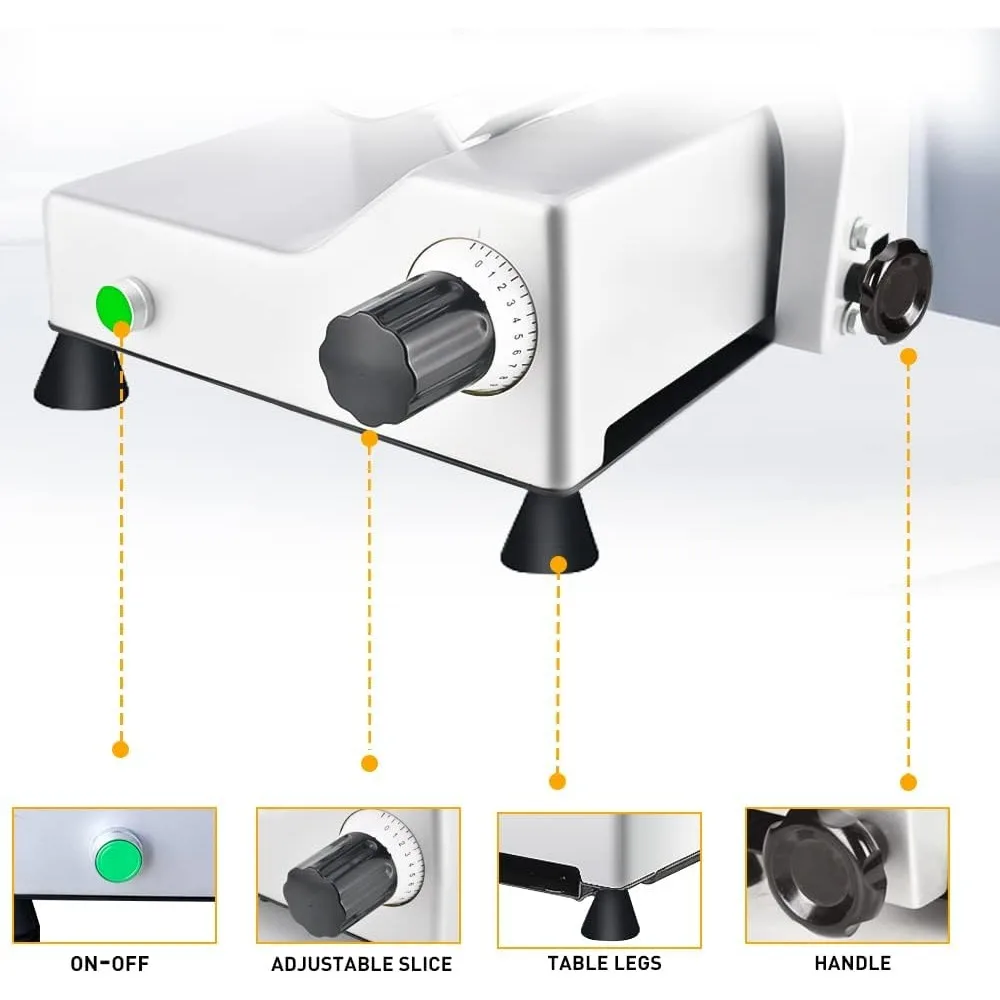 10-inch Commercial and Home Electric Meat Slicer with 340W Power, Chromium-Plated Steel Blade, and Built-in Sharpening FeatureNE