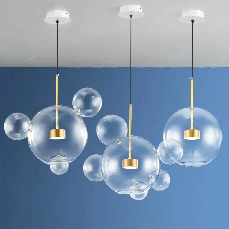 

Modern Led Pendant Lights For Living Room Home Decorations Clear Glass Globe Hanging Lamp Micky Copper Lighting Lustre Fixtures