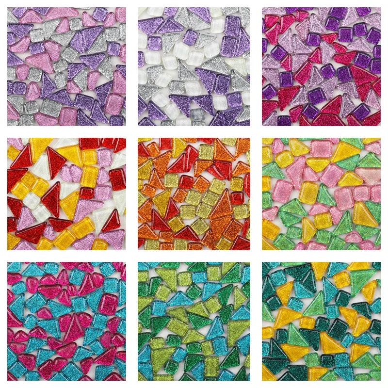 50pcs Mixed Color Mosaic Tiles Shine Stained Glass Bulk Assorted Shapes  Glitter Crystal for DIY Art Crafts Home Decoration