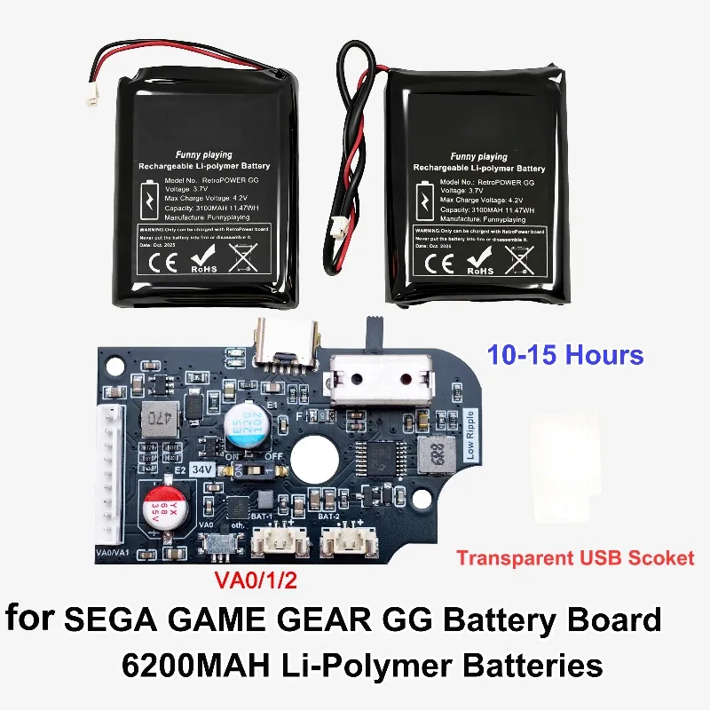 For SEGA Game Gear GG VA0/1/2 VA4/5 Console 6200mAh High Capacity Li-ion Battery