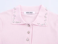 ZERAINS 2025 autumn new women's clothing sweet and fashionable jewelry collar ribbed polo shirt knitted T-shirt - Image 4