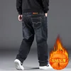 Big Size Baggy Jeans Men Autumn Winter Wool Denim Jeans Straight Pants Warm High Waist Elastic Trouser Blue Pants Men Clothing 6