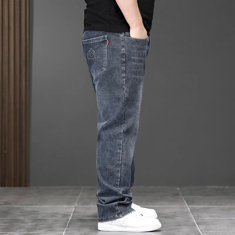 Oversized Men's Denim Jeans Fashion Label High Quality Brand Elastic Loose Fitting Fashionable Large Size 6XL 7XL 8XL Pants Male 3