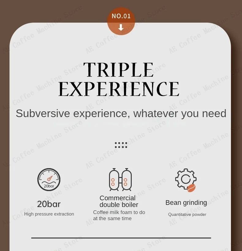 Description Picture 3 of itemGrinder Integrated Coffee Machine Home-business Dual-use Professional Coffee Machine Double Boiler Heated Coffee Maker