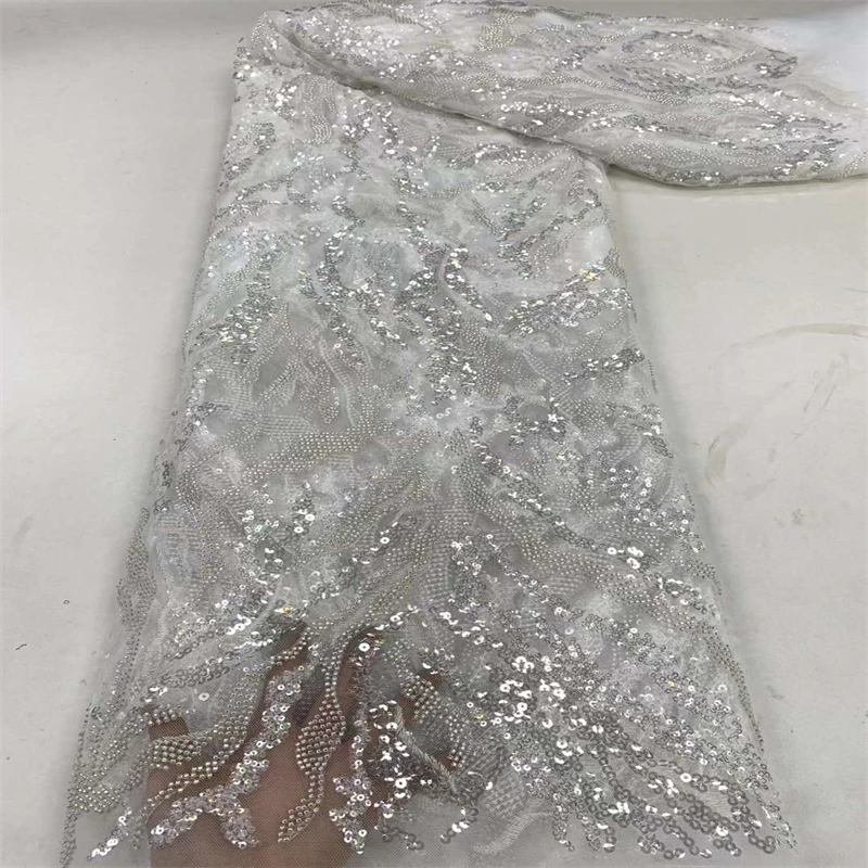

Beadeds Lace Fabric 2023 High Quality Mesh Embroidery Sequins Tulle Nigerian Lace Fabric For Luxury Party Dress Sewing ZX43752