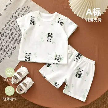 AYNIGIELL طقم أطفال من القطن الخالص طقم صيفي رقيق من 0 إلى 4 ملابس منزلية بقلنسوة للأولاد والبنات طقم مكون من قطعتين 3