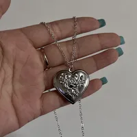 Romantic Heart Locket Pendant Openable Female Silver Color Stainless Steel Photo Frame Charm Necklace for Women Men Jewelry Gift - Image 2