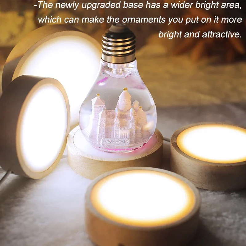 Wood Round LED Night Light Base Art Display Holder USB Lamp Holder for Crystals Glass Ball Resin Art Decoration 80mm led lights lamp holder lamp bulb holder lamp base led lamp base diy lighting accessories