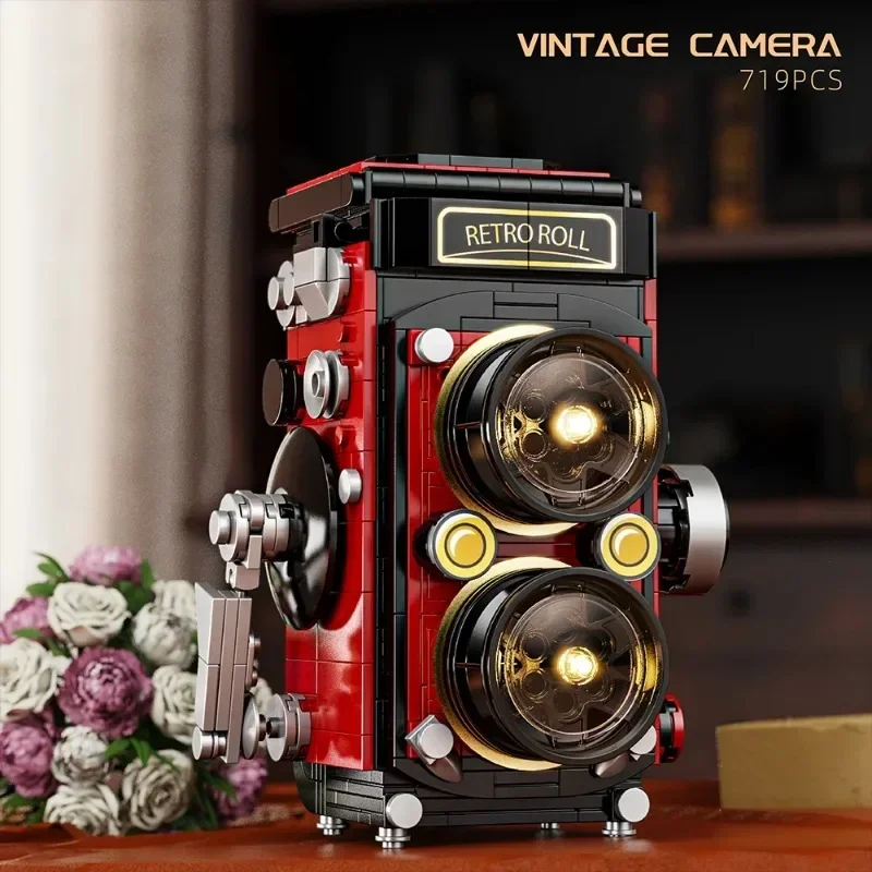 Retro Camera Building Blocks Set With LED Lights - 719 Piece Twin-Lens Reflex Model