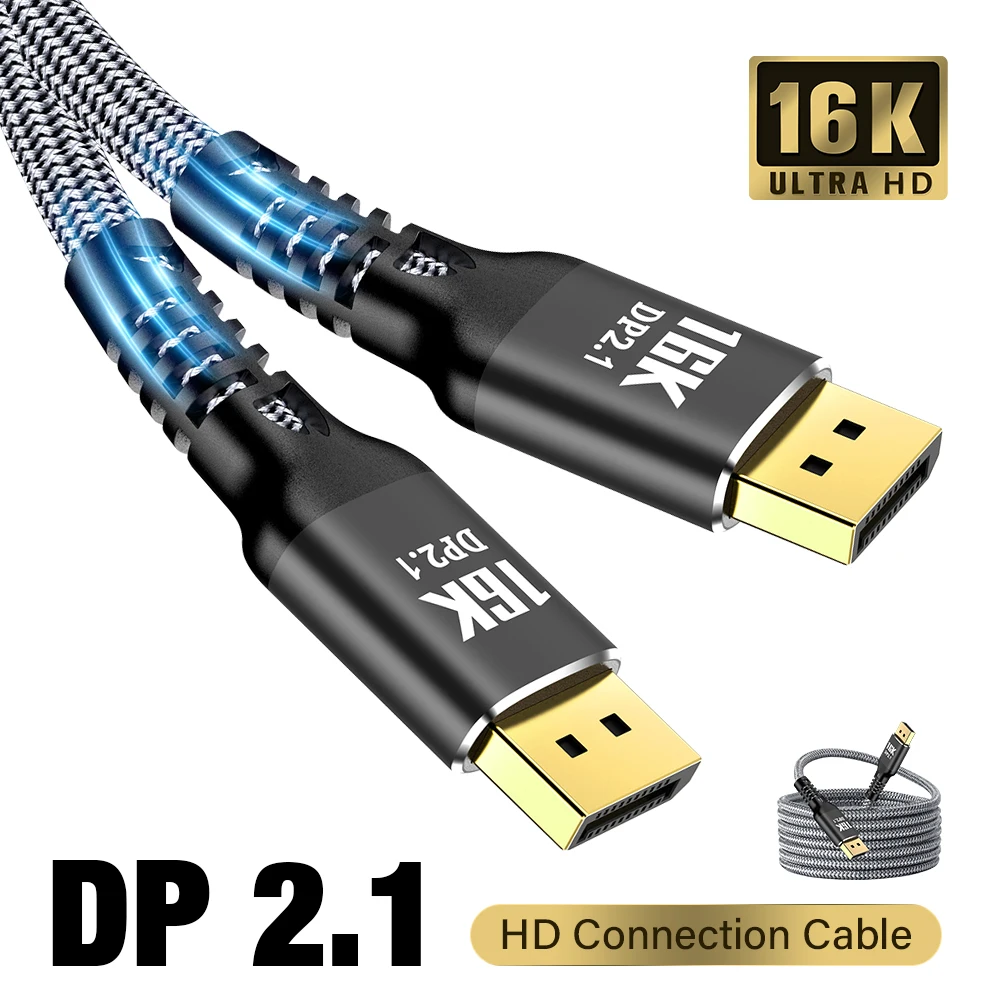 노트북 TV Xbox 프로젝터 게이밍 모니터용 2.1 케이블, 디스플레이 포트 비디오 80gbps 케이블, DP-DP 16K @ 30Hz, 8K @ 60Hz, 120Hz
