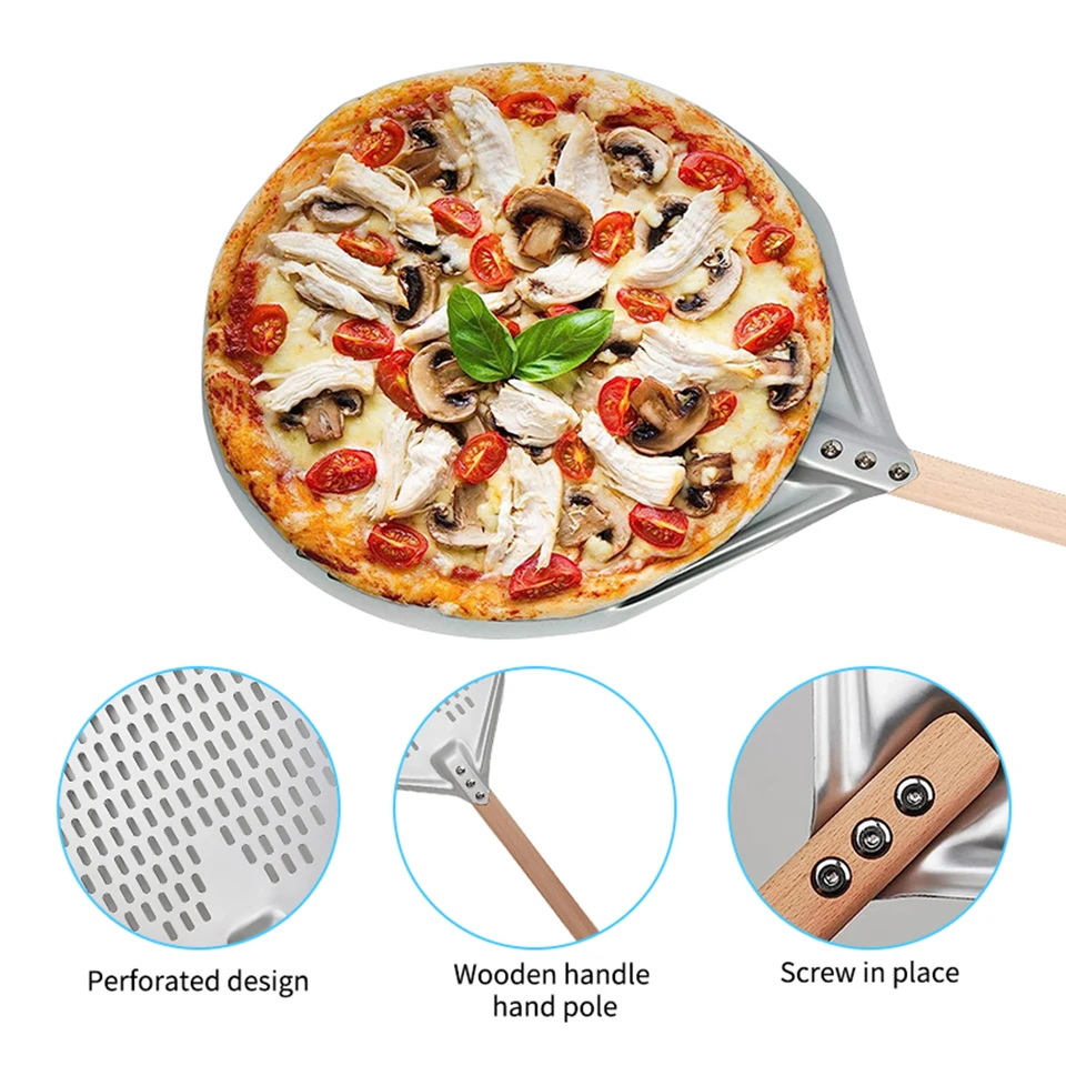 Pala Per Pizza Pieghevole In Alluminio Da 30,5 Cm Con Manico Lungo – Spatola Perforata Antiaderente Per Forno Domestico