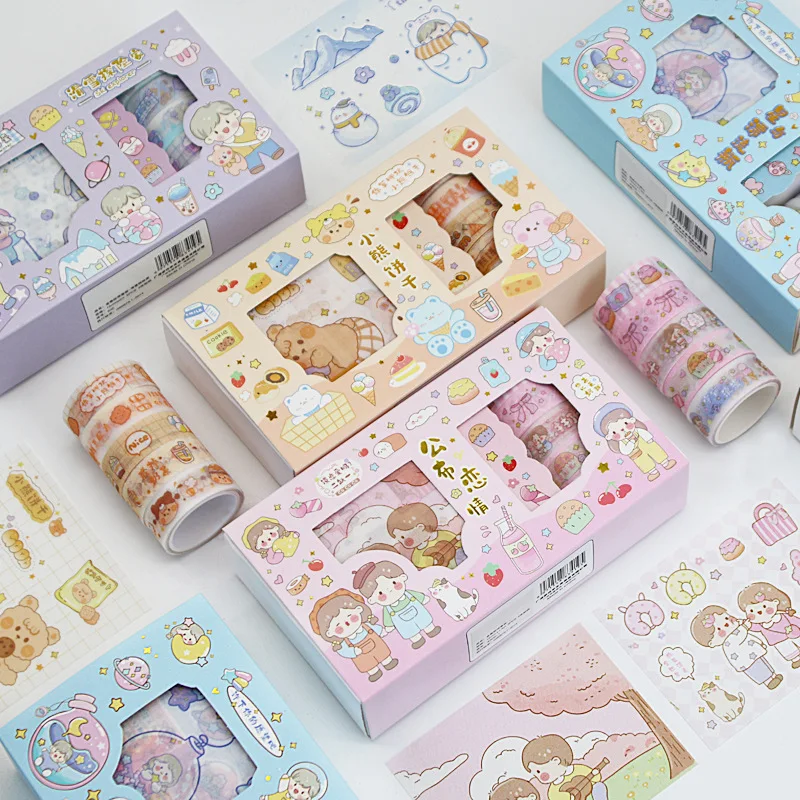 Kawaii Sticker Tape Cute Girl Heart Student Hand Account Diary Diy Decoration Material Hand Account Gift Box Set 4