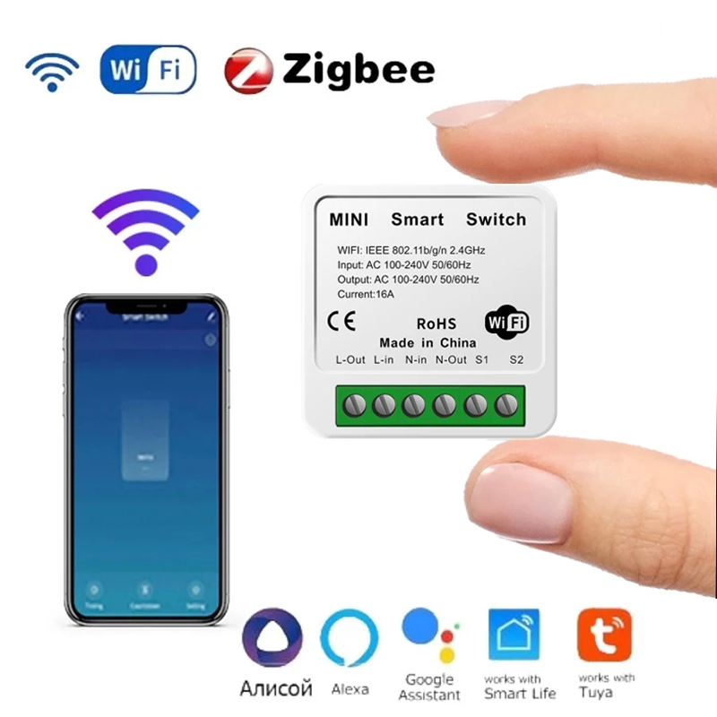  16A Tuya Mini WiFi DIY Smart Switch Power Monitor 2-way Control Smart Home Automation Via Alexa Google Home Alice Smart Life 
