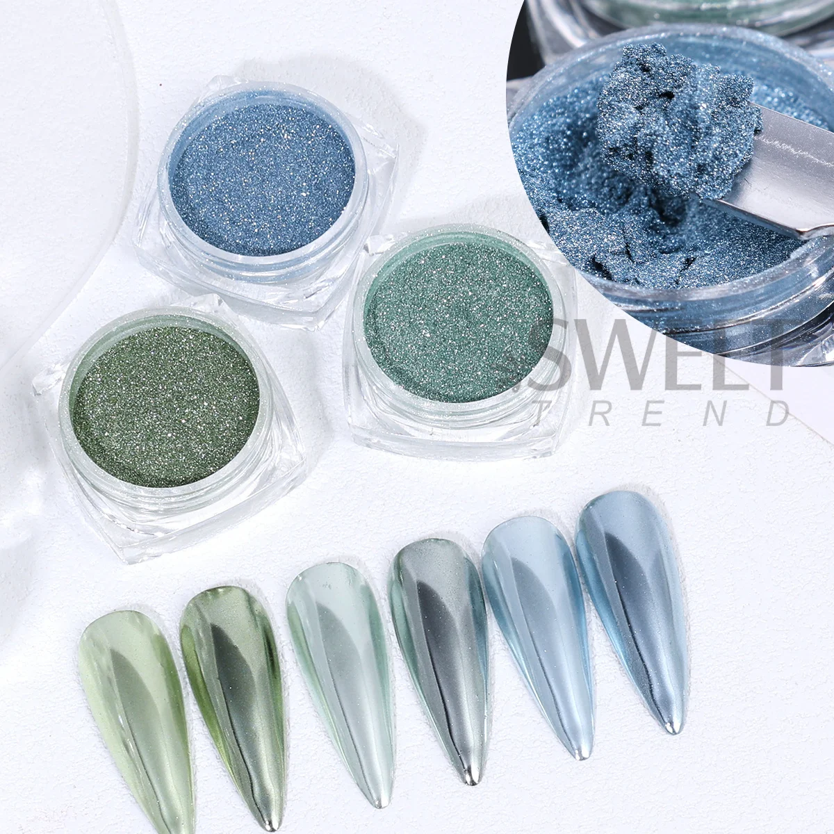 6pcs Plain Mirror Nail Art Pigment Punk Y2K Design Rubbing Dust Green Blue Golden Metallic Glitter Powder Winter Manicure Flash