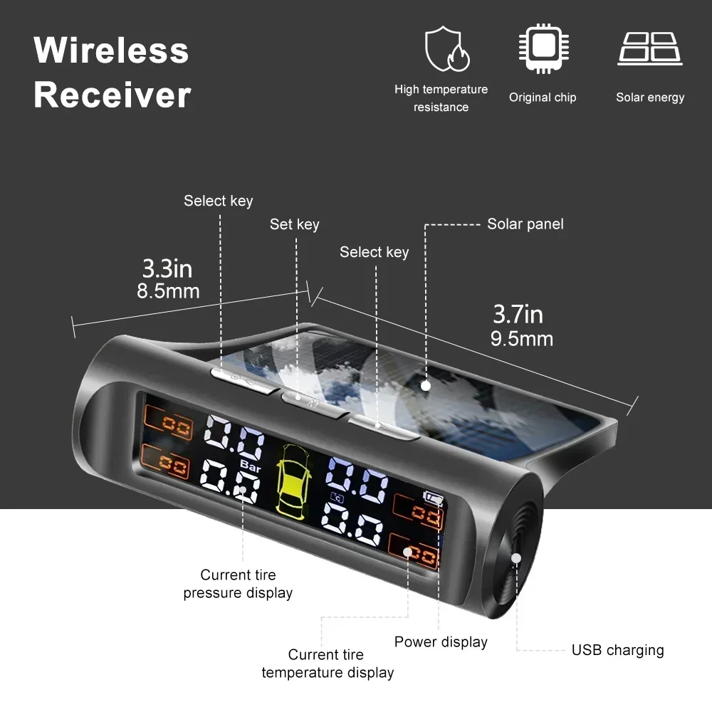 Solar Power Car Tire Pressure Alarm Monitor System