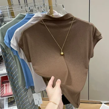 امرأة ملابس تي شيرتات قصيرة الاكمام سليم صالح القمم أنثى س الرقبة محبوك غمد تي شيرت الشارع ارتداء الجنس رياضي 2025 Y2K جديد