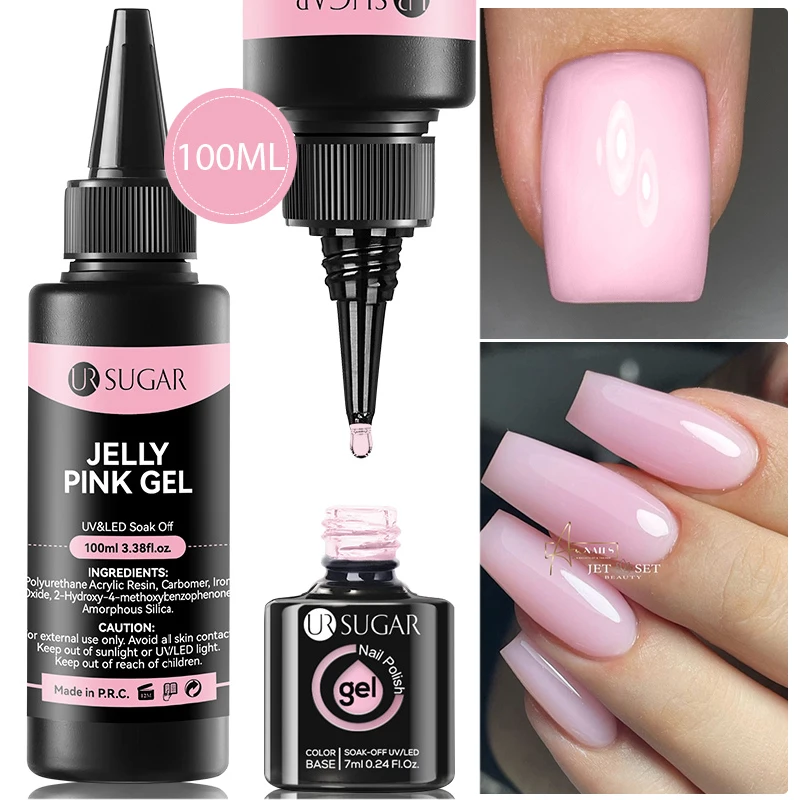 

UR SUGAR 100ml Jelly Pink Milky White Color Gel Refilled Base No Wipe Top Coat Reinforcement Gel Soak Off UV LED Varnis Manicure