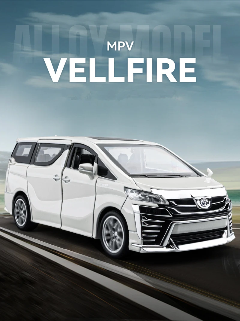 1:32 Toyota VELLFIRE Alphard MPV Alloy Car Model Diecasts Metal Toy Vehicles Car Model Sound and Light High Simulation Kids Gift 