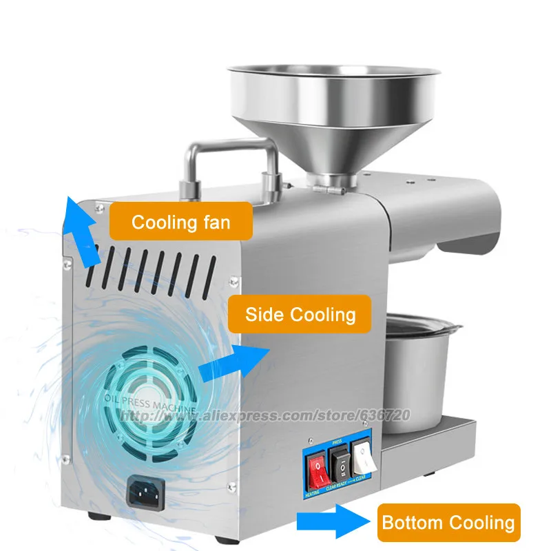 Cold/Hot Oil Expeller for Commercial Home Use Stainless Steel Electric Oil Press for Nuts Walnut Linseed Almond Rapeseed Sesame 5