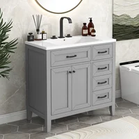 36" Bathroom Vanity with Sink Combo, Bathroom Cabinet with Drawers, Solid Frame and MDF Board, Grey 2