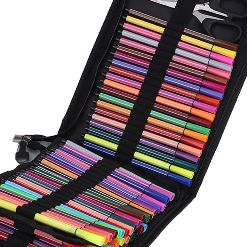 72/120 슬롯 연필 케이스 캔버스 소재 탄성 스트랩 아트 연필 케이스 휴대용 블랙 대용량 연필 케이스