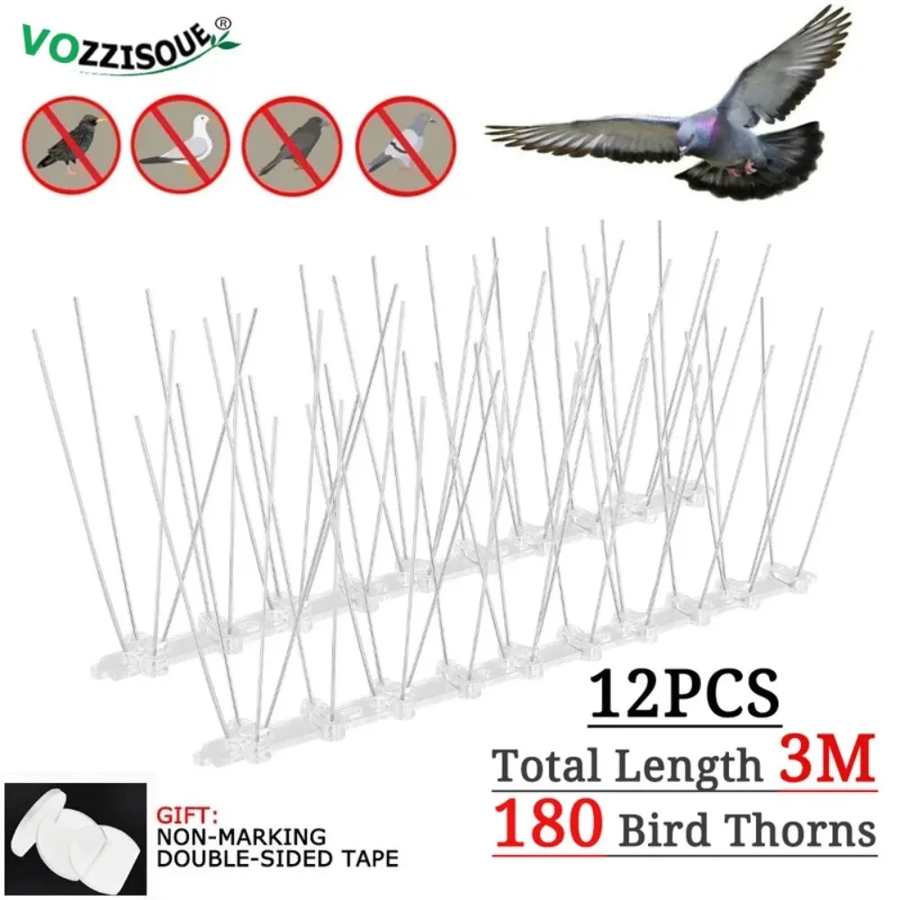 Bird Repellent 12Pcs Pigeon Spikes Stainless Steel Bird Repeller Set Deterrent Anti Bird Pigeon Squirrel Cats Repellent for Garden Fence Roof