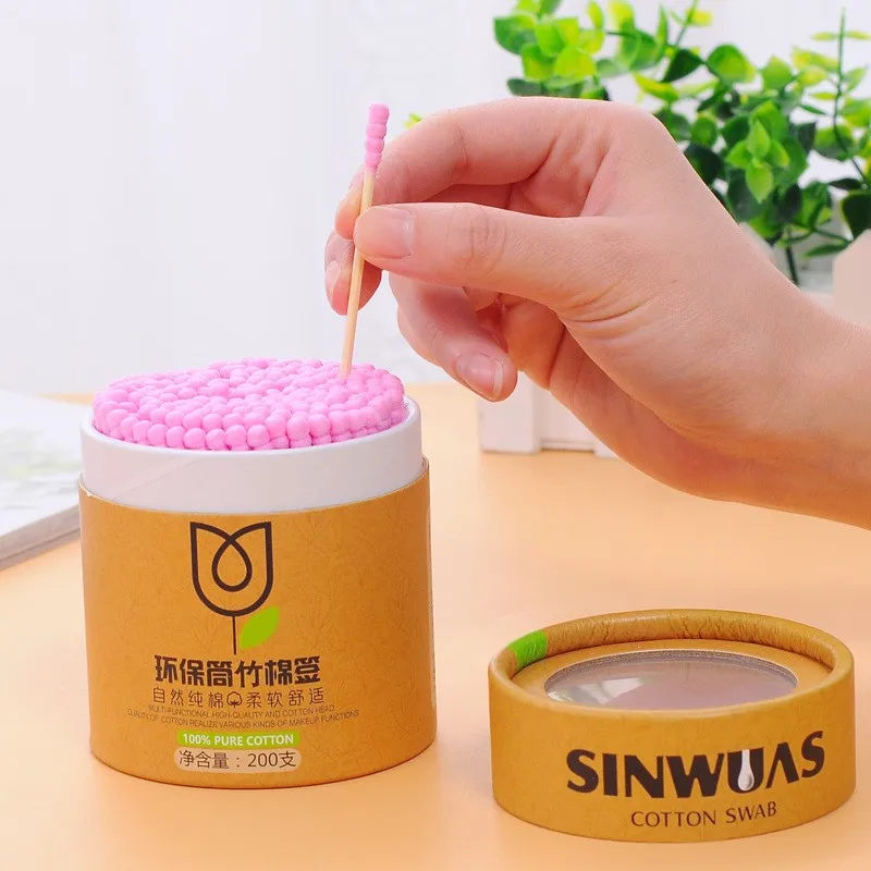 100/200pcs/Box Bamboo Baby Cotton Swab Wood Sticks Soft Cotton Buds Cleaning of Ears Tampons Cotonete Pampons Health Beauty