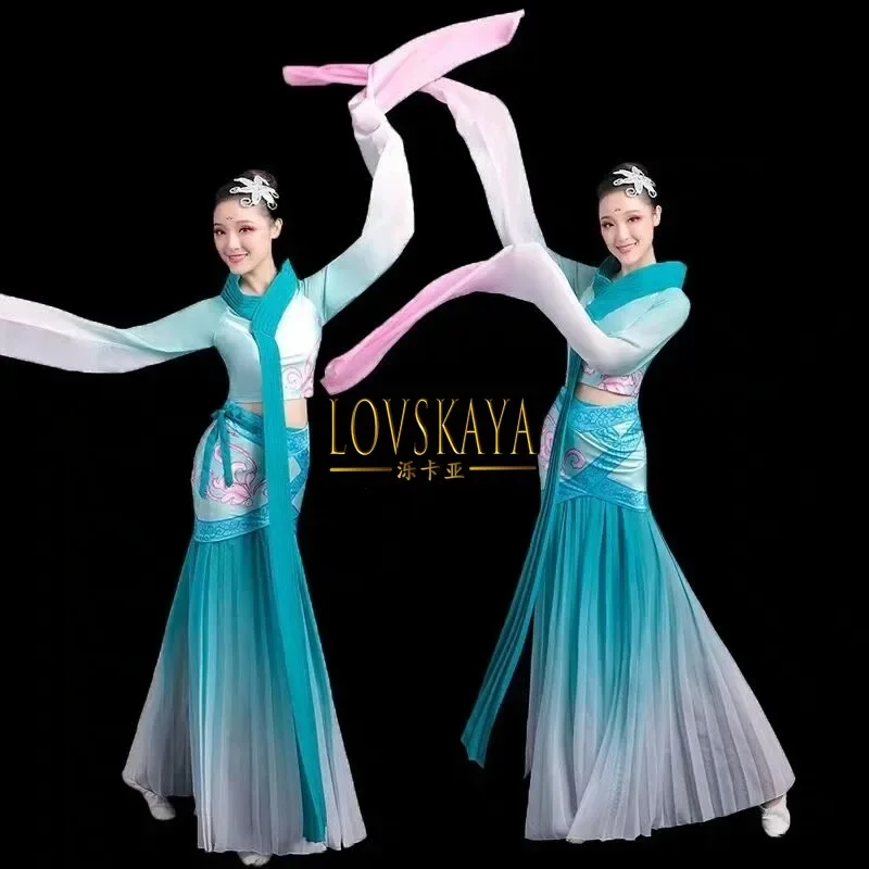 

Chinese Style Hanfu Dance Costume National Outfit Classical Water Sleeve Dacne Clothing Traditional Yangko Costume