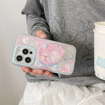 Cute Dolphin Shaking Bracket Magnetic Phone Case For iPhone 17 16 Pro 15 14 Pro Max Cover with Stand Holder Cases for Magsafe 1