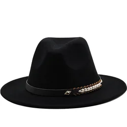 New Wool Women Men Fedora Hat For Winter Autumn Elegant Lady Gangster Trilby Felt Homburg Church Jazz Hat 55-58CM adjustable