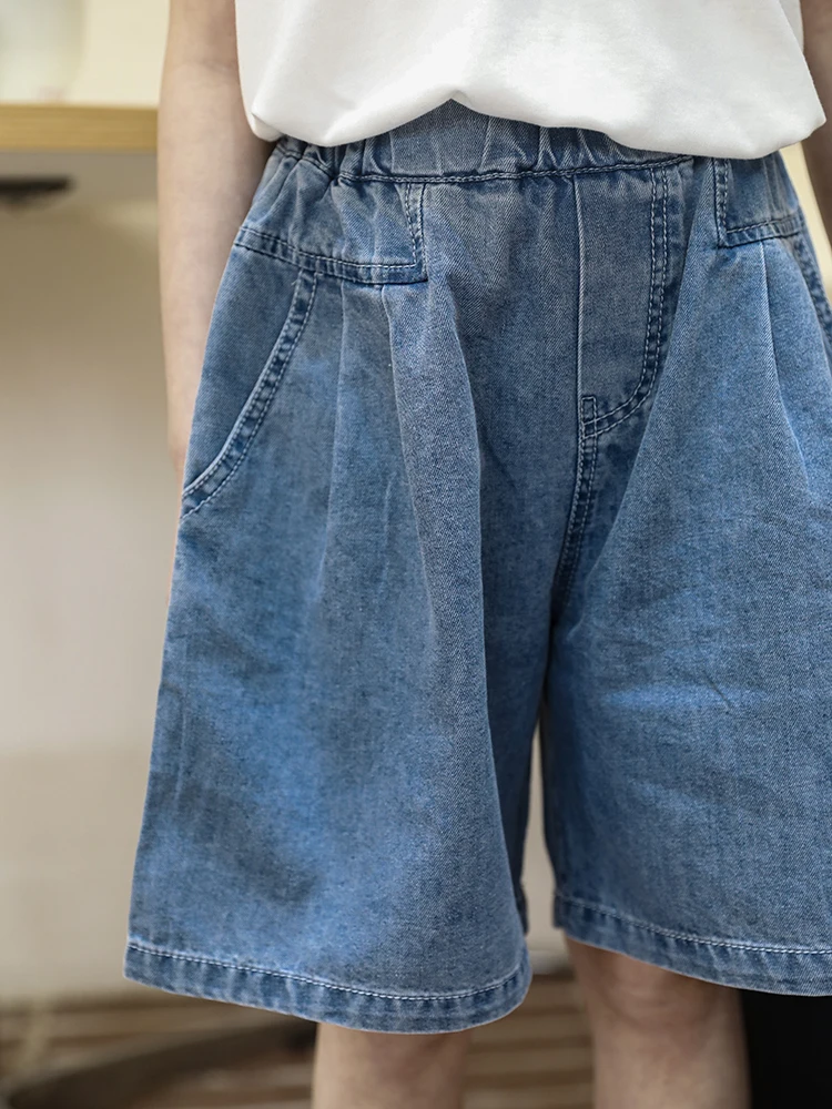 

2023 Girls' Jeans Children's Summer Fashion Loose Elastic Shorts Elastic Waist 4-6y 7-12y