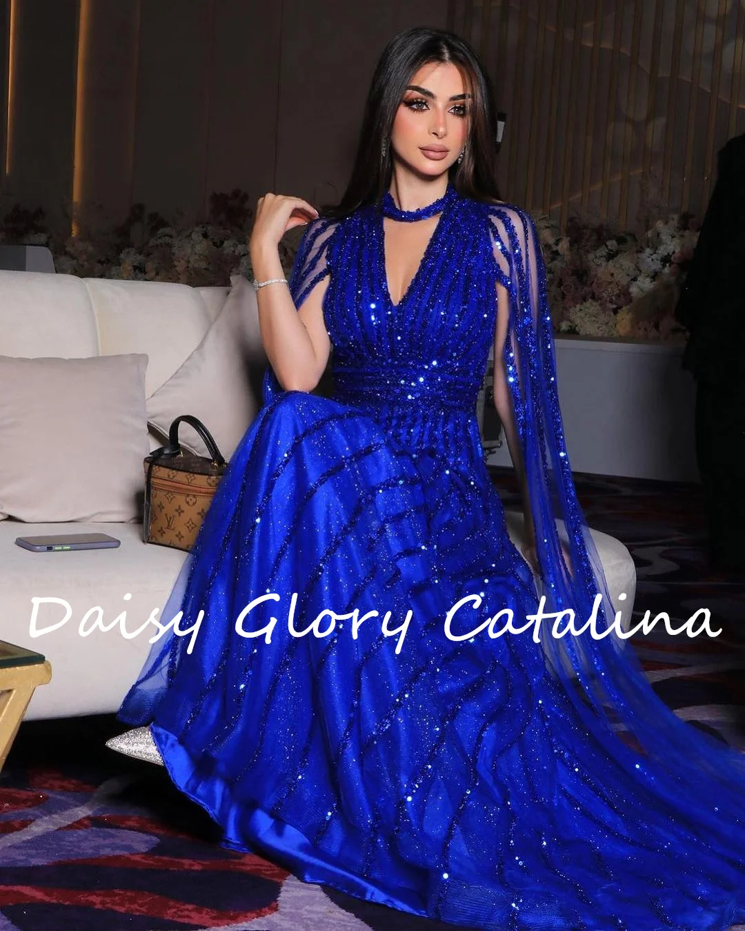 

Blue Party Dress Evening Dresses Long Sleeves Prom Dresses Removable Mermaid Gorgeous Saudi Arabia Vestidos De Fiesta