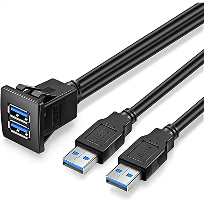 1m 3FT 2 Ports Dual USB 3.0/2.0 Male To Female Extension Cable Flush Mount Dash Mount Panel Mount Cable for Car Boat Dashboard