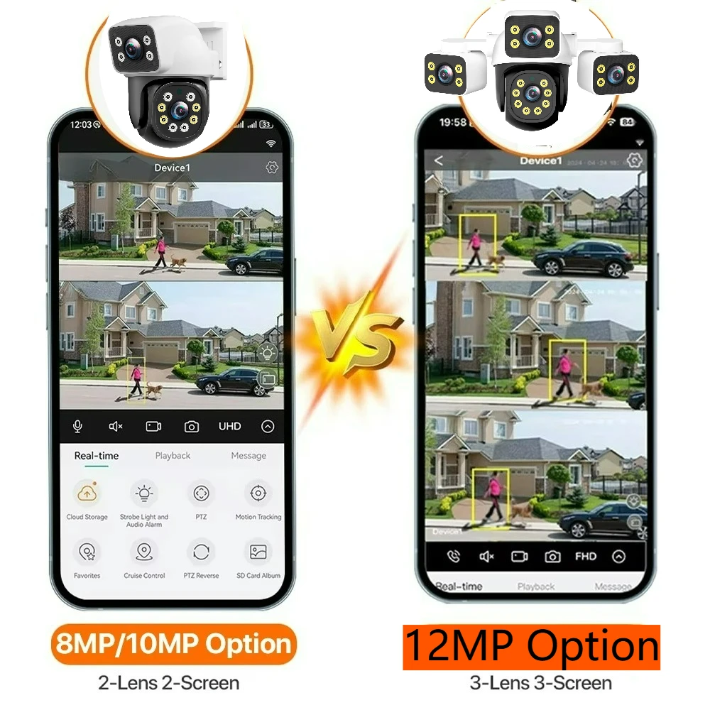 IPC360 Home 6K UHD Outdoor WiFi IP Camera 12MP Triple Lens with AI Human Detection 4K Auto Tracking for CCTV Security Monitoring 6