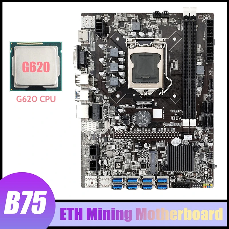 B75 BTC Mining Motherboard+G620 CPU LGA1155 8XPCIE To USB3.0 Adapter DDR3 MSATA B75 USB ETH Miner Motherboard budget pc motherboard