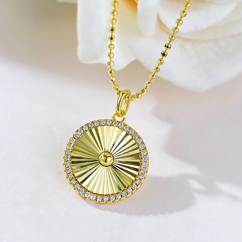 204 New S925 Silver Plated Daily Luxury Brushed Round Label Pendant Fashion Versatile Commuter Necklace