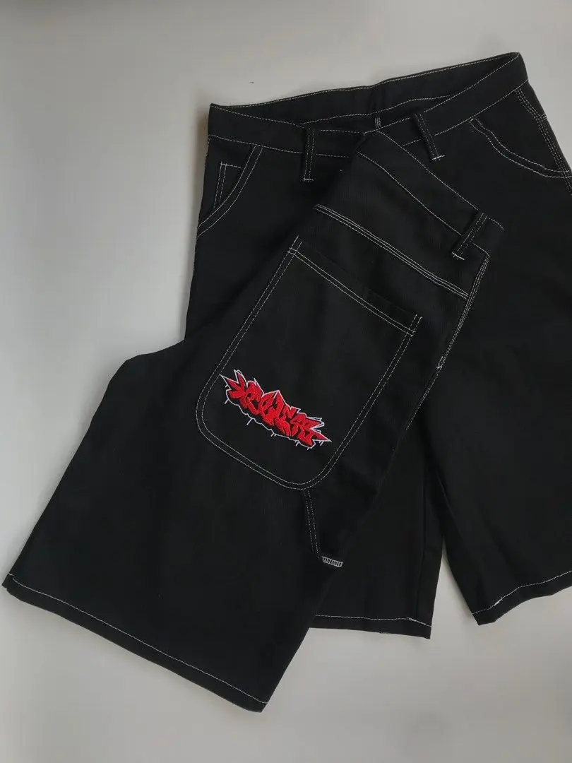 Y2K Shorts Pants Harajuku Hip Hop Letter Embroidery Retro Black Baggy Jeans Denim Gym Shorts Men Women Gothic Basketball