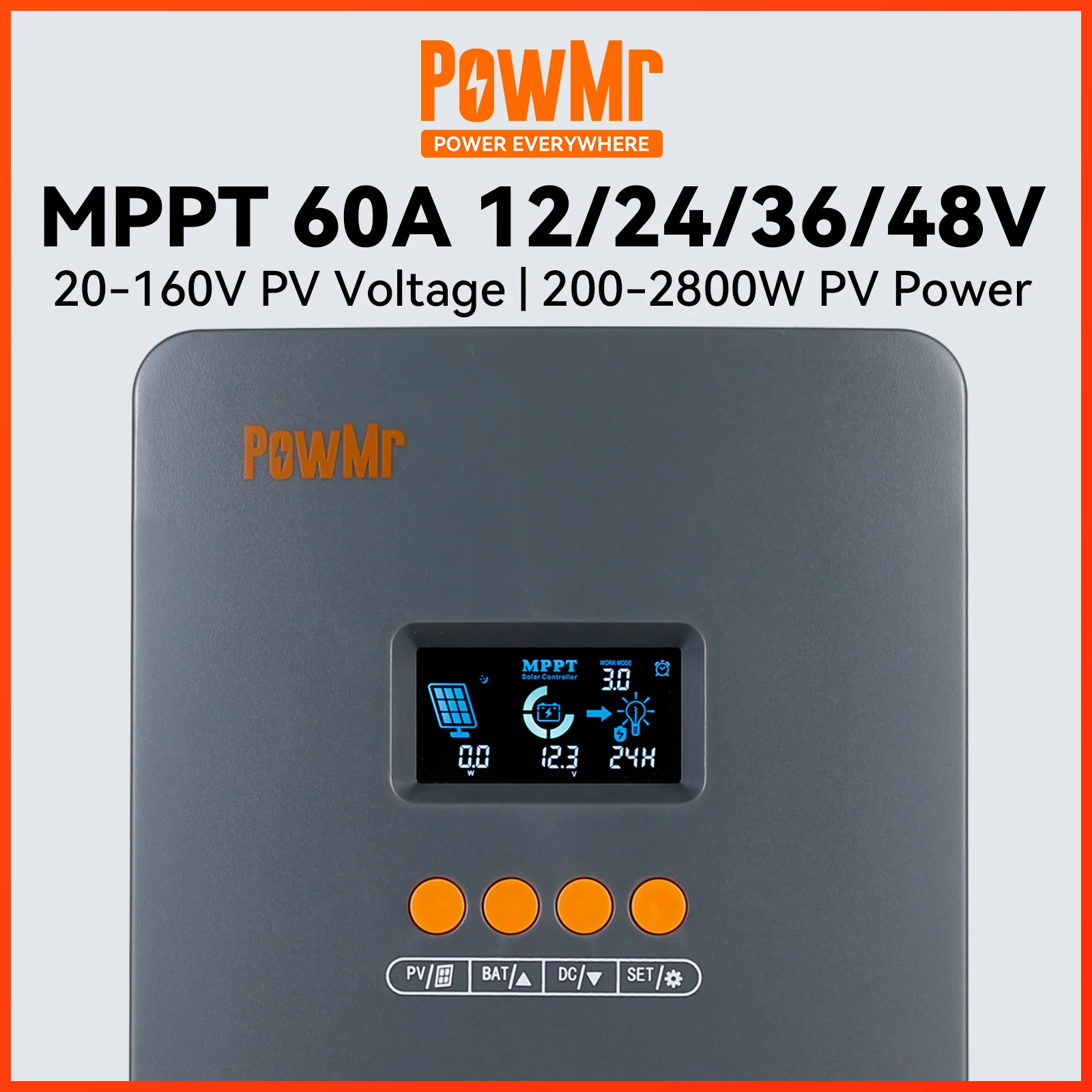Powmr Mppt 60A Regolatore Di Carica Solare 12V 24V 36V 48V Regolatore Di Batteria Per Litio, Lifepo4, Piombo-Acido, Batteria Al Gel
