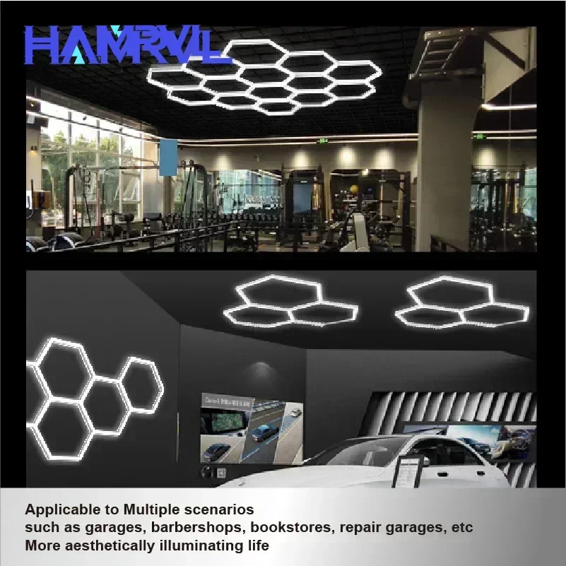 六角形フレーム付き調光可能LEDガレージライト,ハニカムディテール