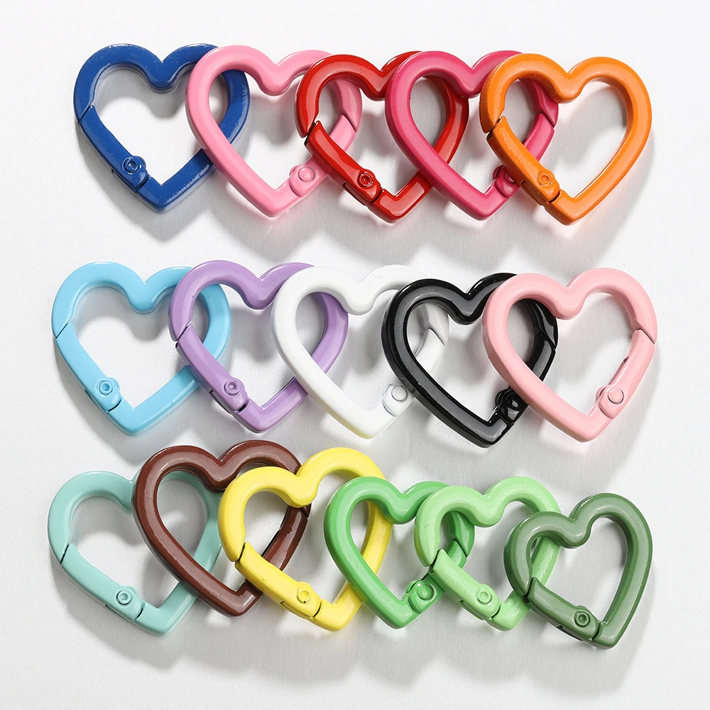 

10Pcs 21/25mm Split Keychain Candy Color Love Heart Spring Buckle Blank Keyring Bag Connector for DIY Jewelry Making Accessories