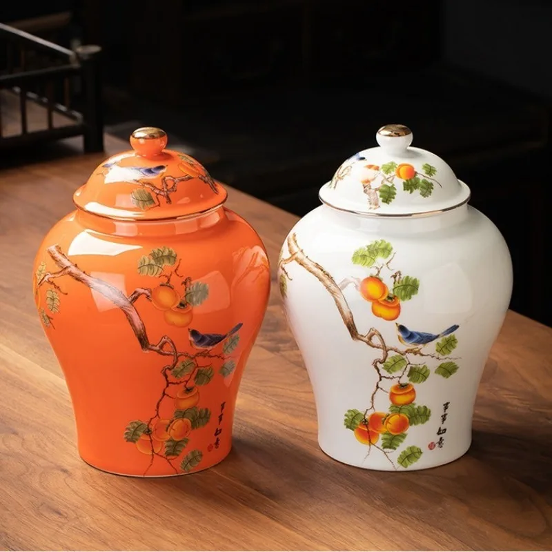 Colorful Flower Ceramic Sealed Jar General Jar Tea Bottle Moisture-proof Food Storage Container Gilded Jars Home Decoration Gift tea canister,ceramic storage jar,airtight container