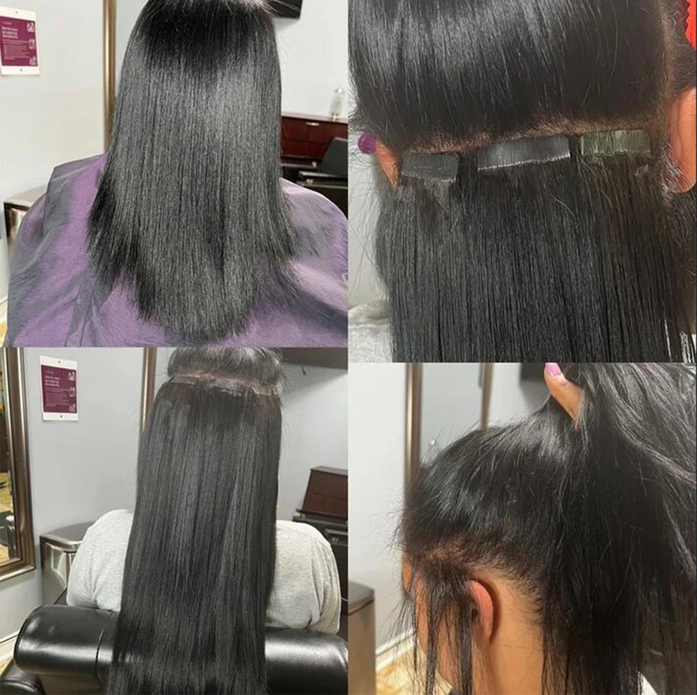 Gerades Klebeband in Echthaar verlängerungen unsichtbarer Hauts chuss kleber 14 "-28" 100% natürliches Echthaar für Frauen 20 teile/paket – Detail 17